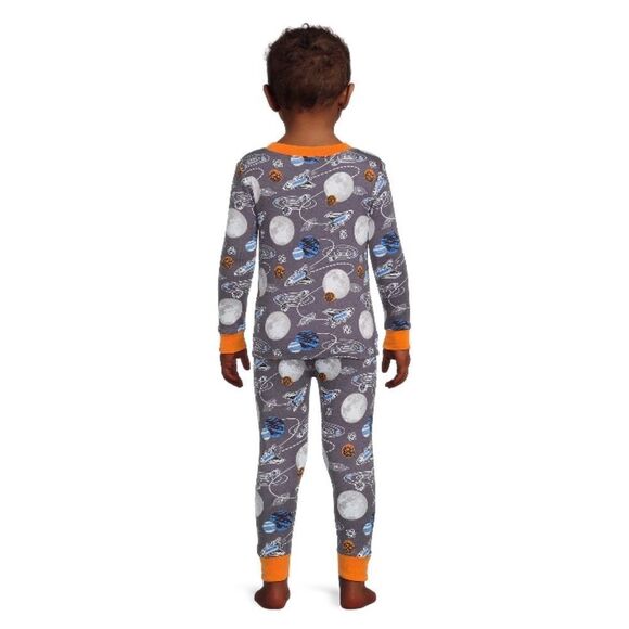 Spaceship Galaxy Cotton Long Sleeve Tight Fit Pajamas Lounge 2-Piece Set Sz 18M - Picture 6 of 7